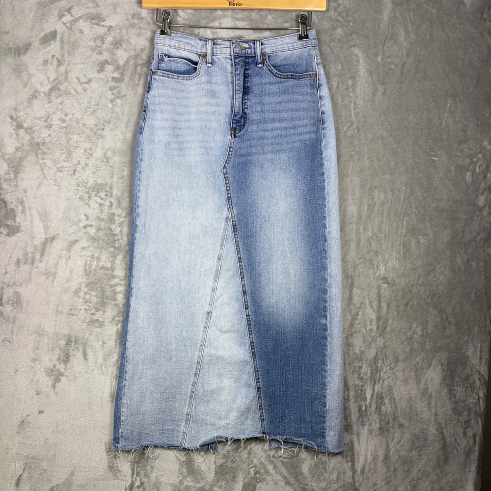 Jessica Simpson Western Boho Denim Maxi Skirt Size 6 High Blue Cowgirl Festival